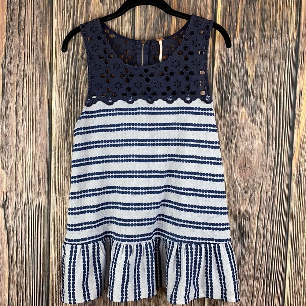 Free People Blue Eyelet & Stripped Sleeveless Top (M)